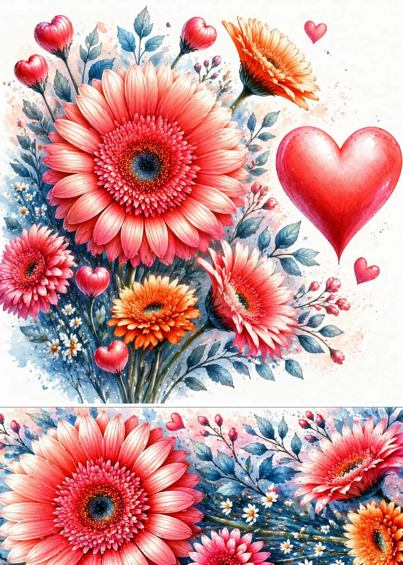 Gerbera daisy heart floral greeting card gift featuring pink gerbera daisies and heart-shaped floral artwork, Scatter Joyfulness Greetings