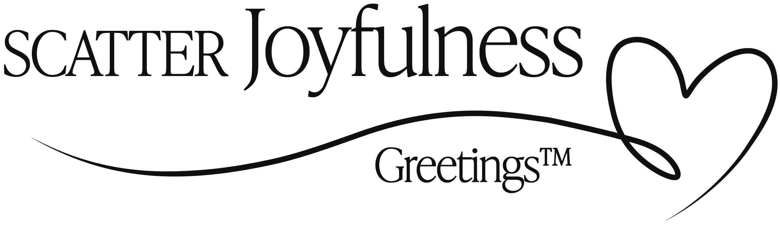 Scatter Joyfulness Greetings handwritten script logo with flowing heart line, handmade micro art greeting card brand