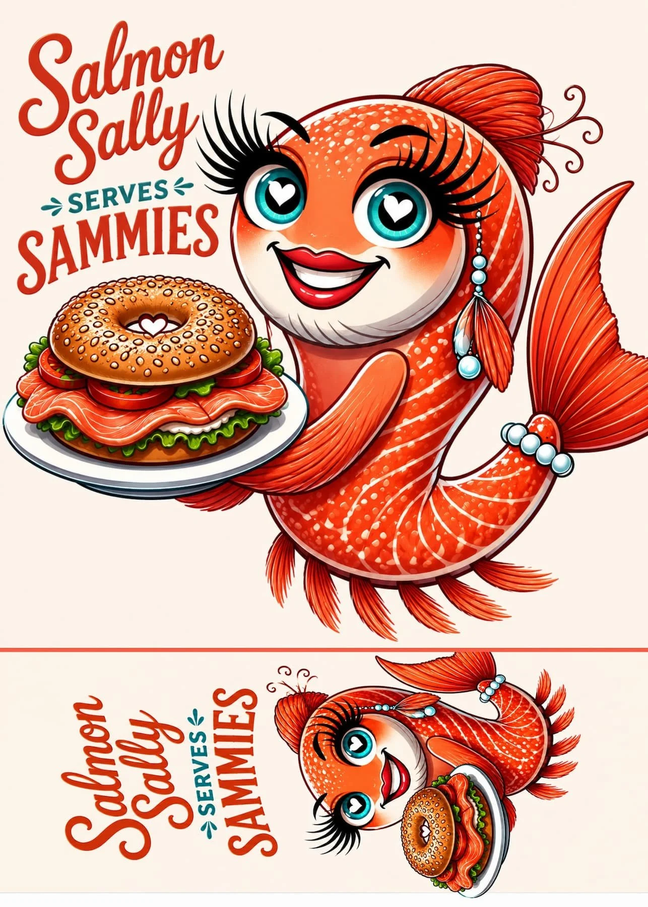 Salmon Sally Serves Sammies Greeting Card