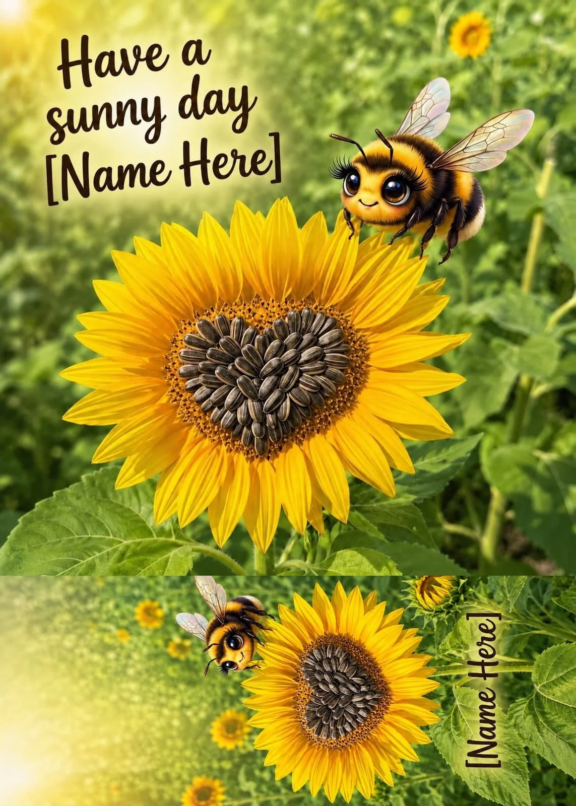 Personalized Sunflower & Bee Greeting Card