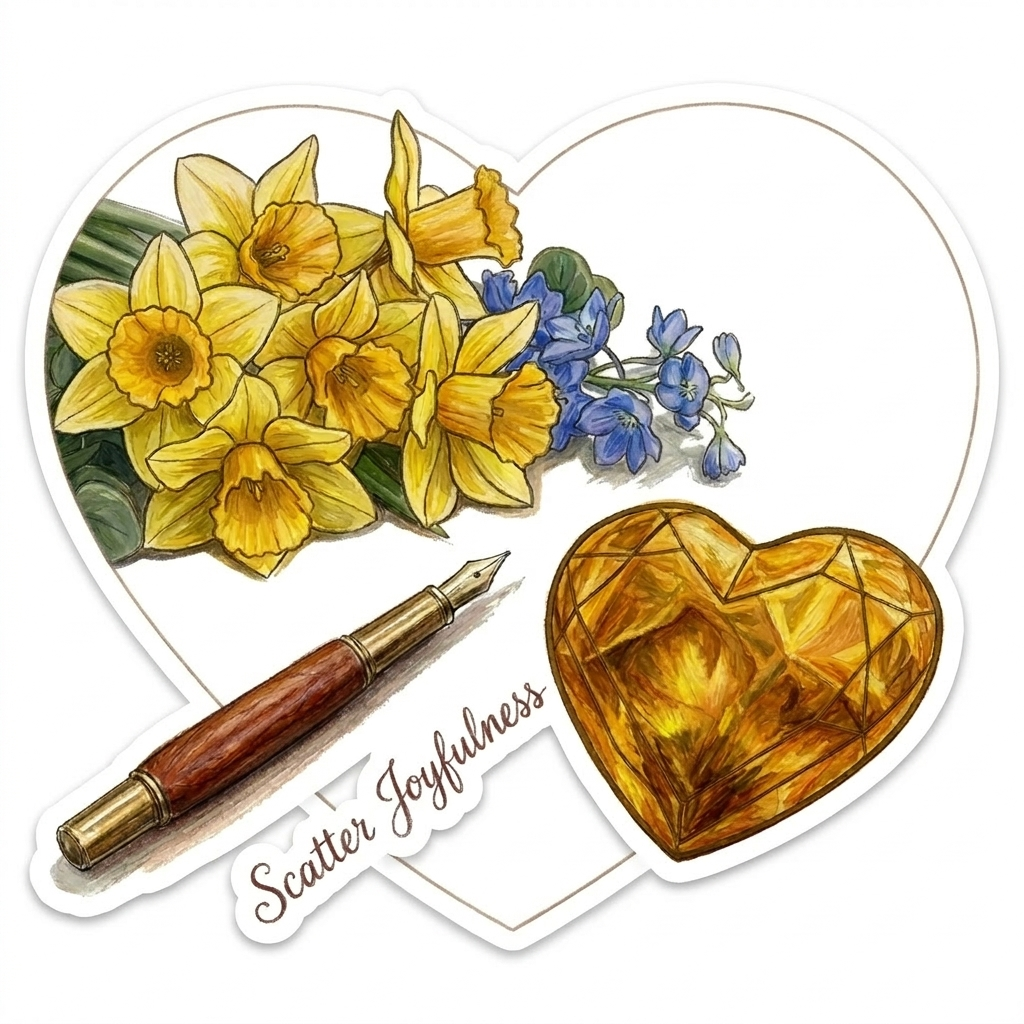 A small digital “seed of joy” — a daffodil sticker created for the Scatter Joyfulness community to share kindness and brighten someone’s day.