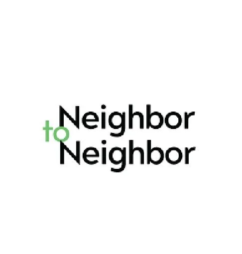 Text that reads 'Neighbor to Neighbor' with the word 'to' in green and the rest in black.