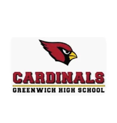 Logo of Greenwich High School's team, the Cardinals, featuring a stylized cardinal bird head and text stating 'Cardinals Greenwich High School'.
