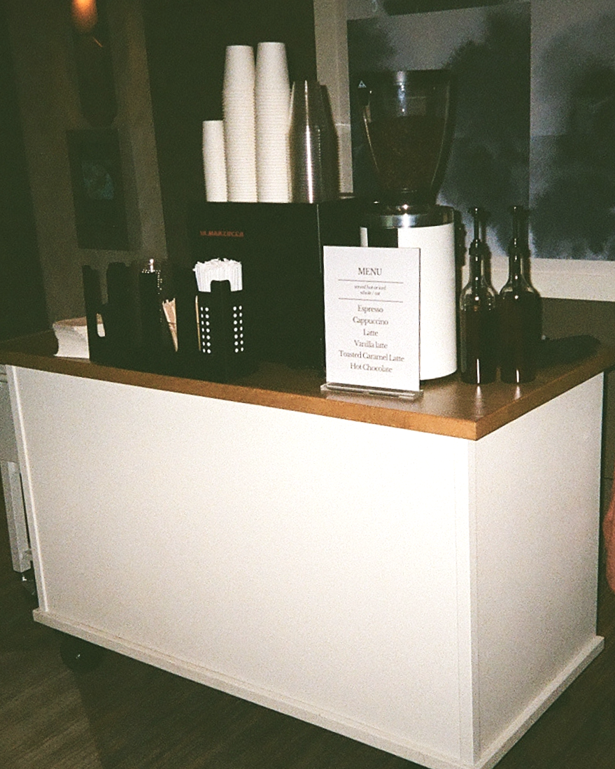 white coffee cart rental for espresso service at any event