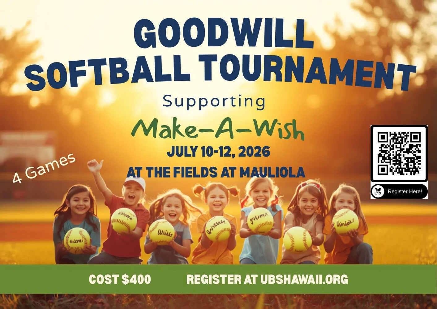 Ball for a cause 🥎💙💕

Register now for HSF/UBS&rsquo;s 3rd Annual Make A Wish goodwill tournament. 

Join this amazing softball community as we come together again and help grant a life-changing wish of a special little someone.  All proceeds from