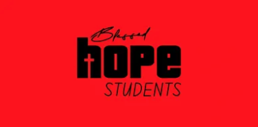 Red background with black and white text that says 'Birmingham Hope Students'.