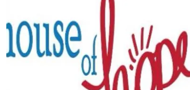 Partial view of a word with the phrase 'house of' in blue and red text, with a stylized red heart.