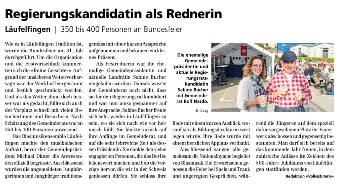 Festrede an der Bundesfeier in Läufelfingen