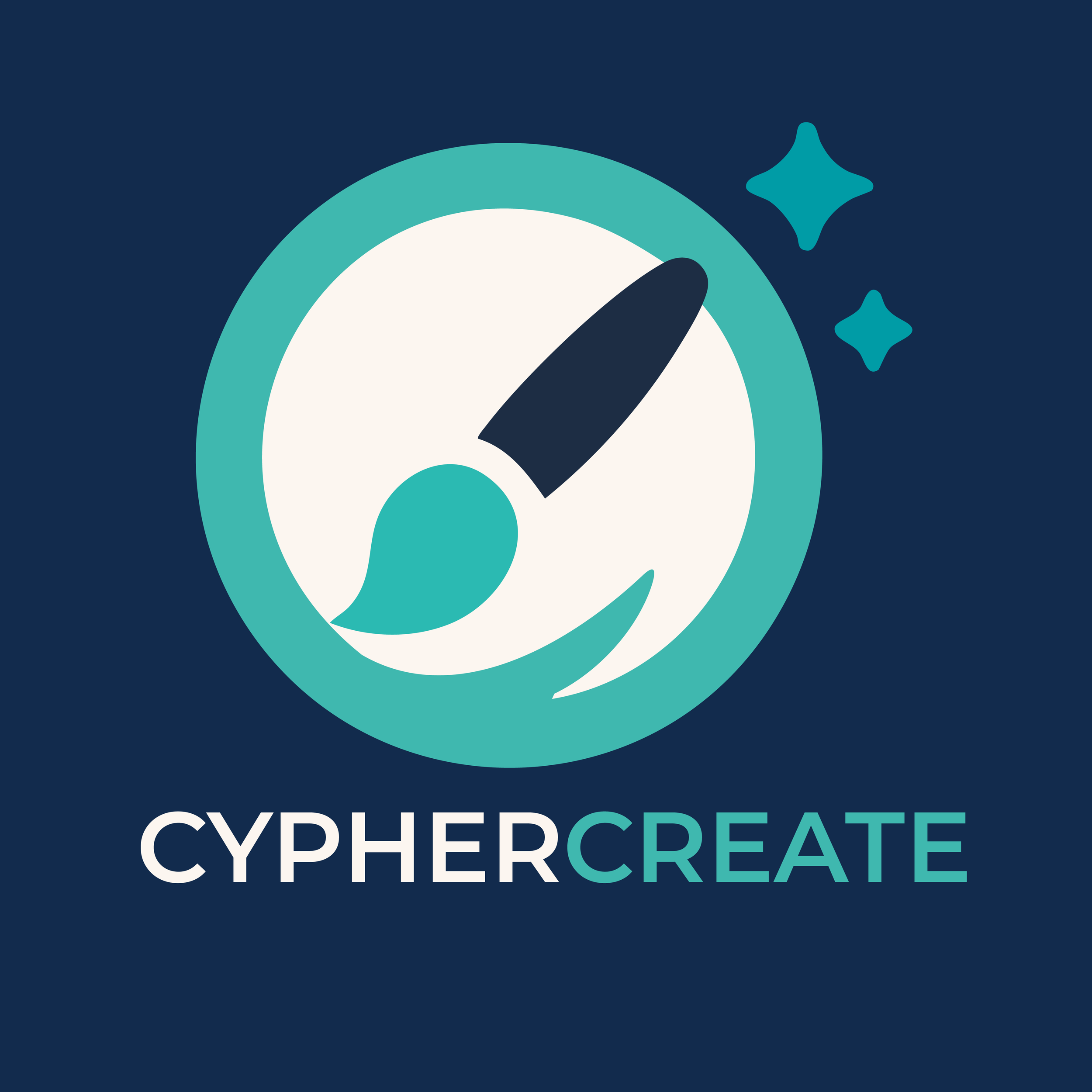 A logo of a circular brush with sparkles, accompanied by the text 'CYPERCREATE' in bold letters beneath it.