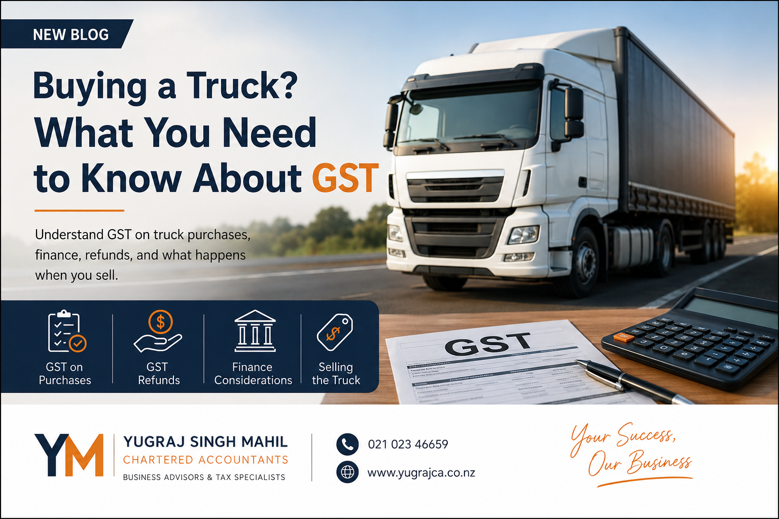 Truck on a New Zealand road illustrating GST considerations when buying or selling a truck