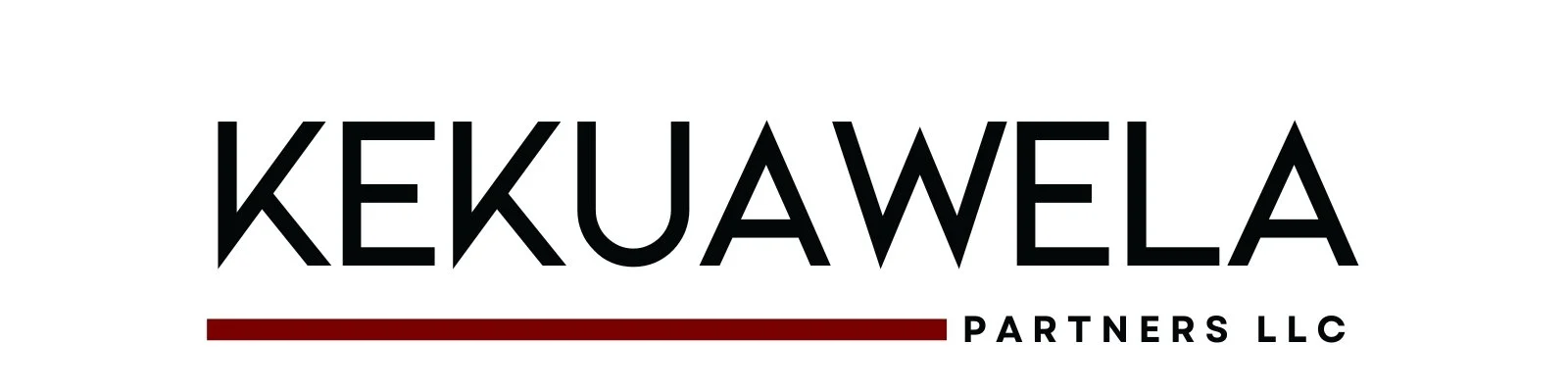 Kekuawela Partners LLC logo with black text, a red underline, and smaller black text underneath.