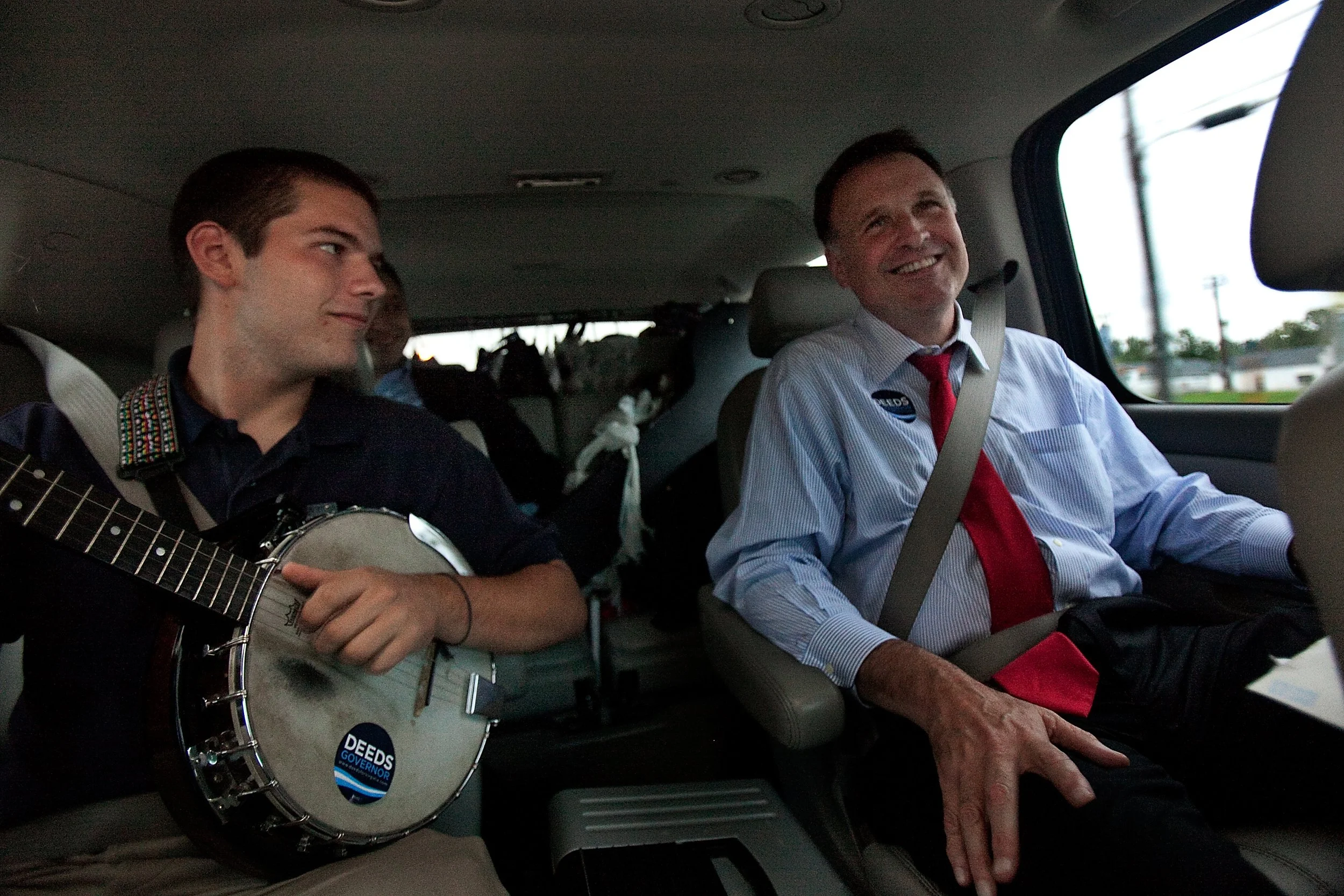 Democratic gubernatorial candidate Creigh Deeds spends time with his son, Gus, on the road to Halifax, Virginia, between campaign events on September 25, 2009. In the years after his father’s election loss and his parents’ divorce, Gus struggled with