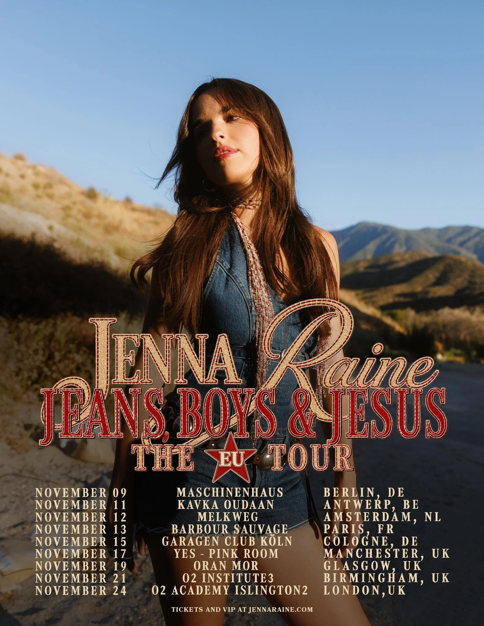 RISING STAR JENNA RAINE EXTENDS THE JEANS, BOYS &amp; JESUS TOUR WITH NINE DATES ACROSS EUROPE AND THE U.K. THIS NOVEMBER&nbsp;