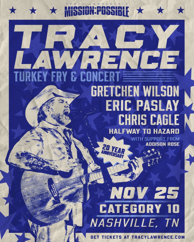 TRACY LAWRENCE ANNOUNCES STACKED LINEUP FOR 20TH ANNIVERSARY OF MISSION:POSSIBLE TURKEY FRY AND BENEFIT CONCERT