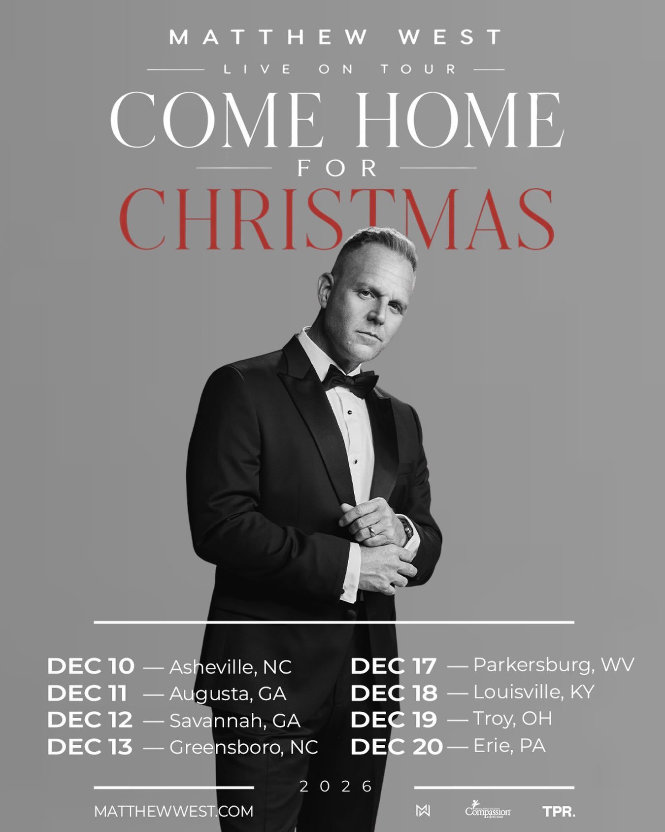 Matthew West is heading out on the &lsquo;Come Home for Christmas Live on Tour&rsquo; this holiday season. Tickets go onsale this Thursday, Sept. 3 at 10 a.m.