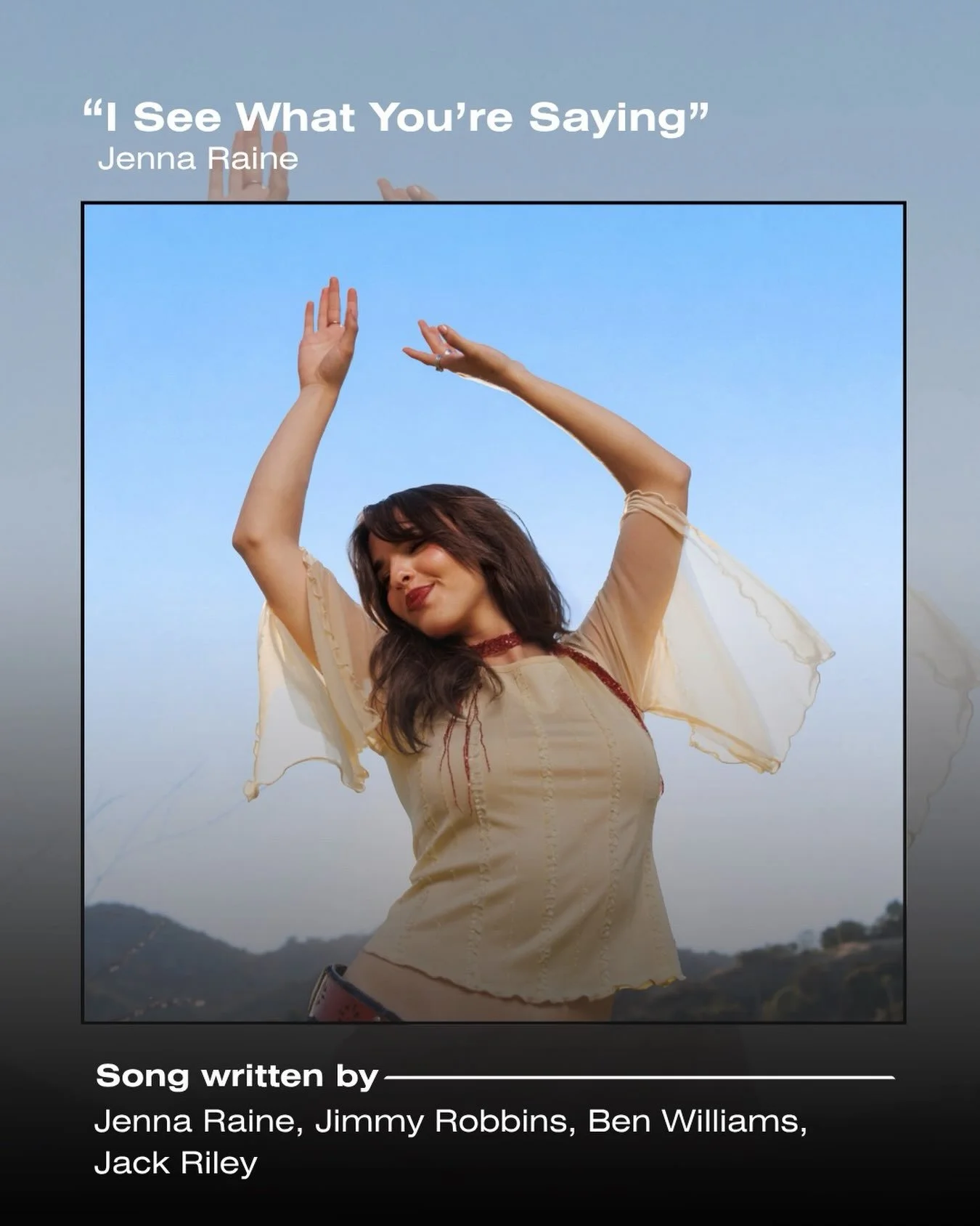Jenna Raine announces her 17-track deluxe album, &lsquo;Jeans, Boys &amp; Jesus (Deluxe),&rsquo; will release Oct. 16 💿 She introduces the first of five new songs today with &ldquo;I See What You&rsquo;re Saying,&rdquo; out now.