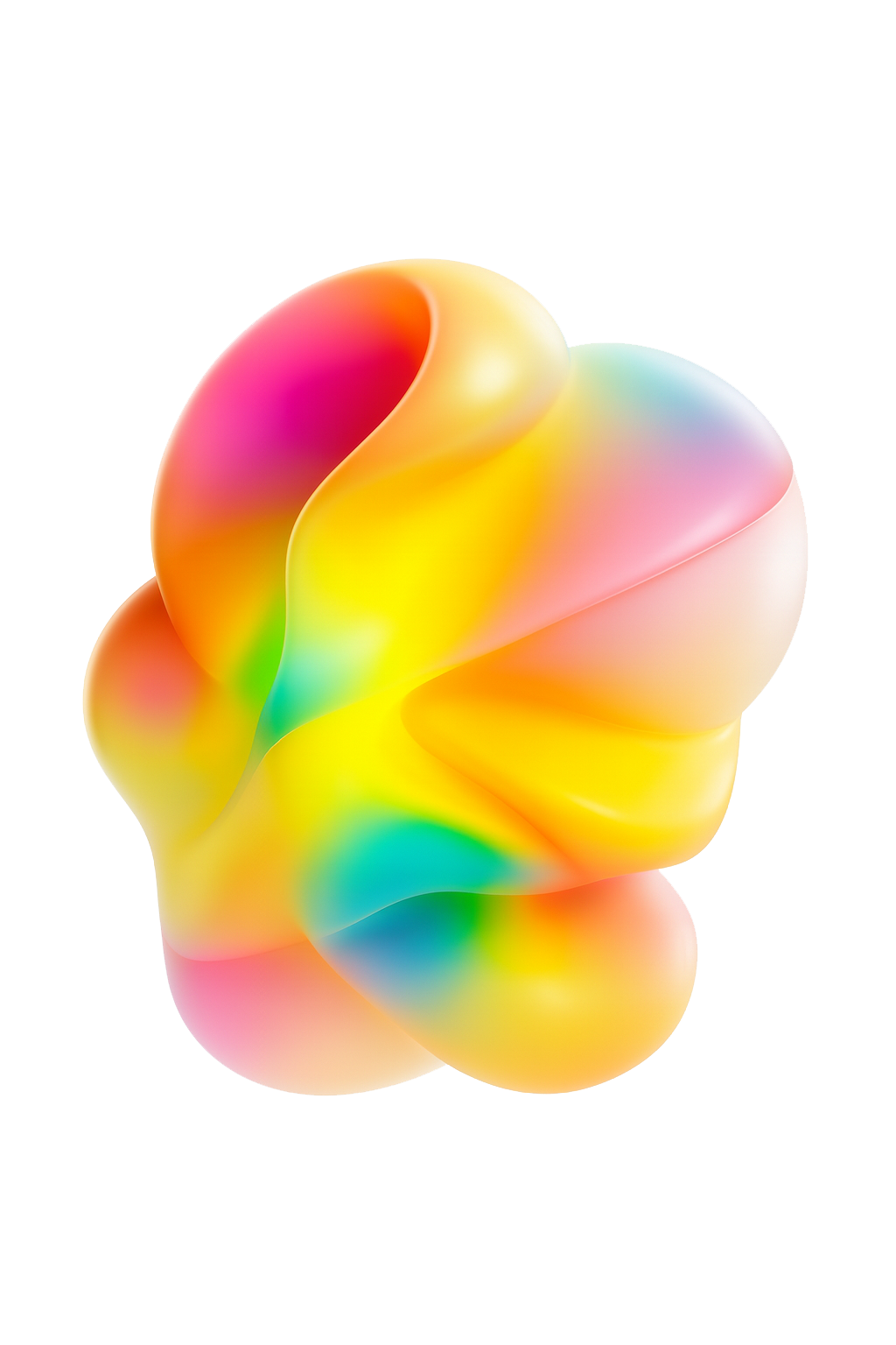 Una estructura abstracta y colorida con tonos rosa, amarillo, verde y azul, con una apariencia suave y ondulada.