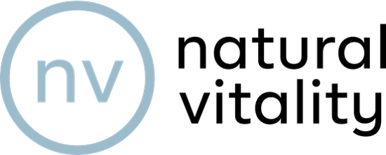 Logo de Natural Vitality con letras 'nv' en el centro