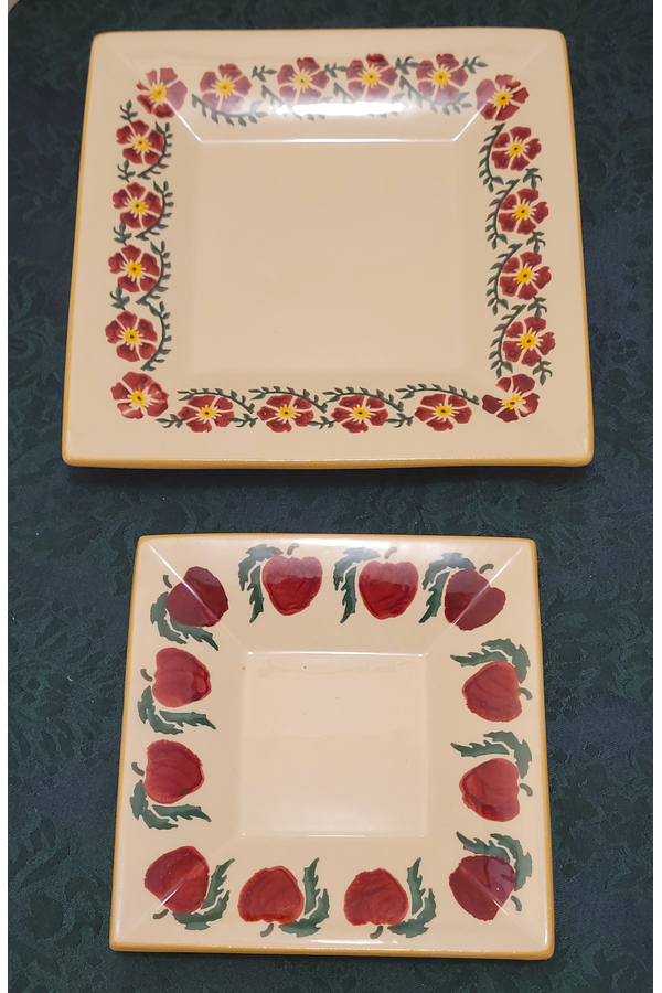 Nicholas Mosse Irish Pottery Square Serving Plate Set ~ Old Rose and Apple Patterns ~ Two Pieces
