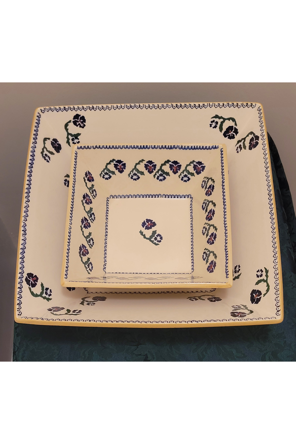 Nicholas Mosse Irish Pottery Square Serving Plate Set, Pansy Pattern ~ Two Pieces