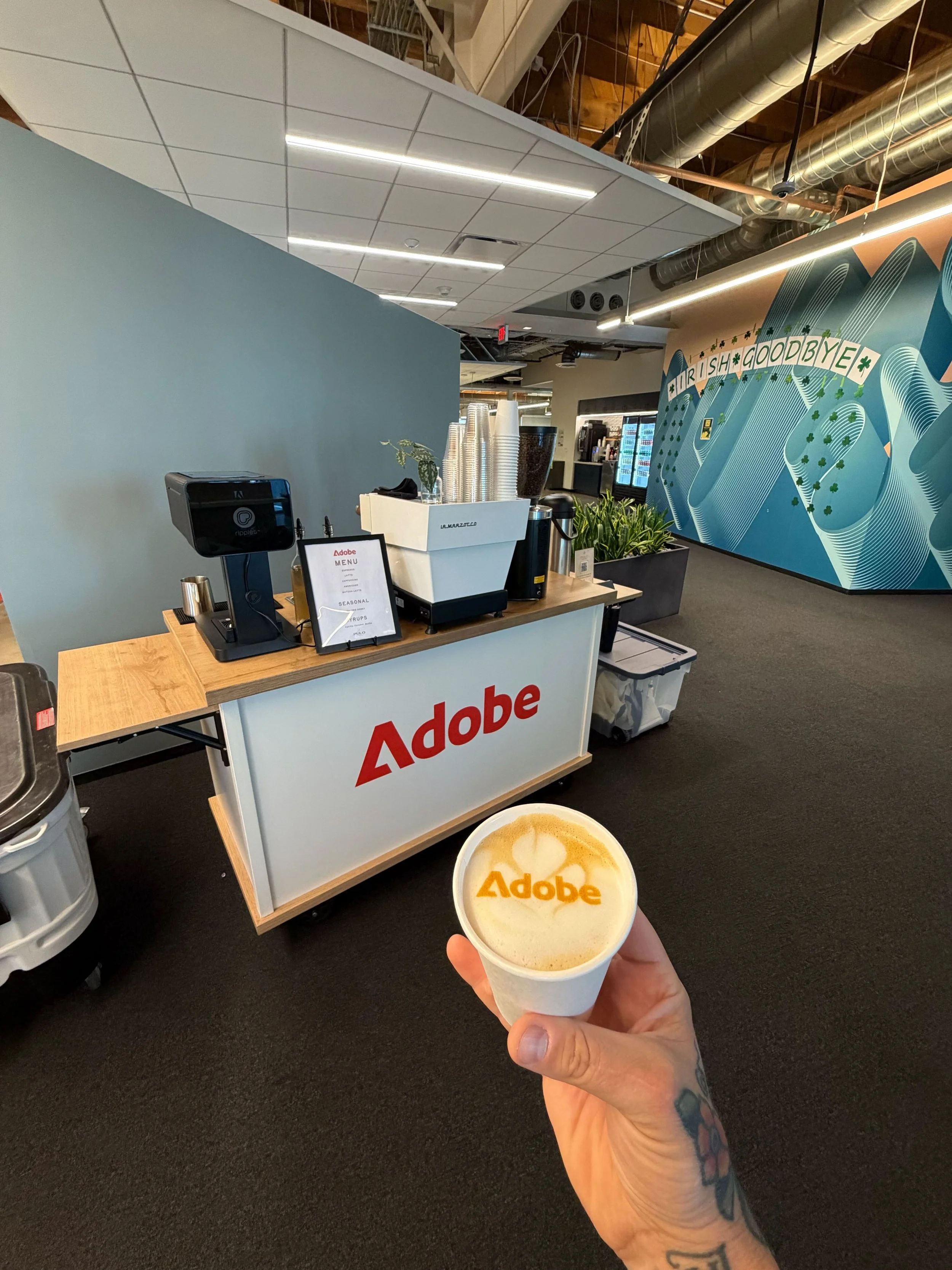 Guests enjoying mobile coffee cart catering at a corporate event with professional baristas in LA