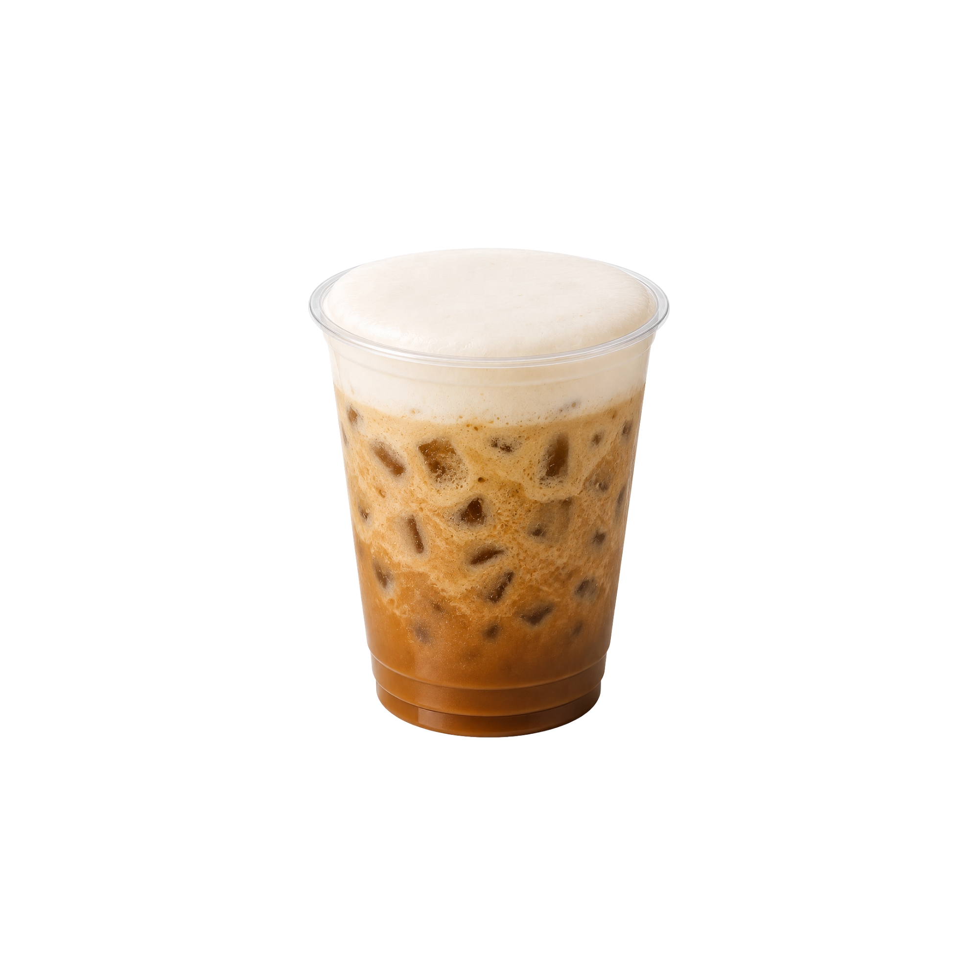 Iced coffee topped with a thick layer of cold foam, served in a clear cup