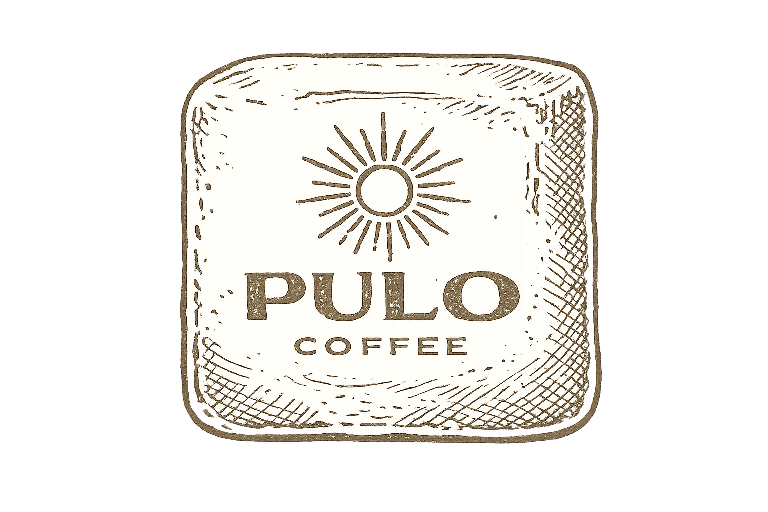 Logo for PULO Coffee featuring a stylized sun above the text 'PULO Coffee' on a square background.