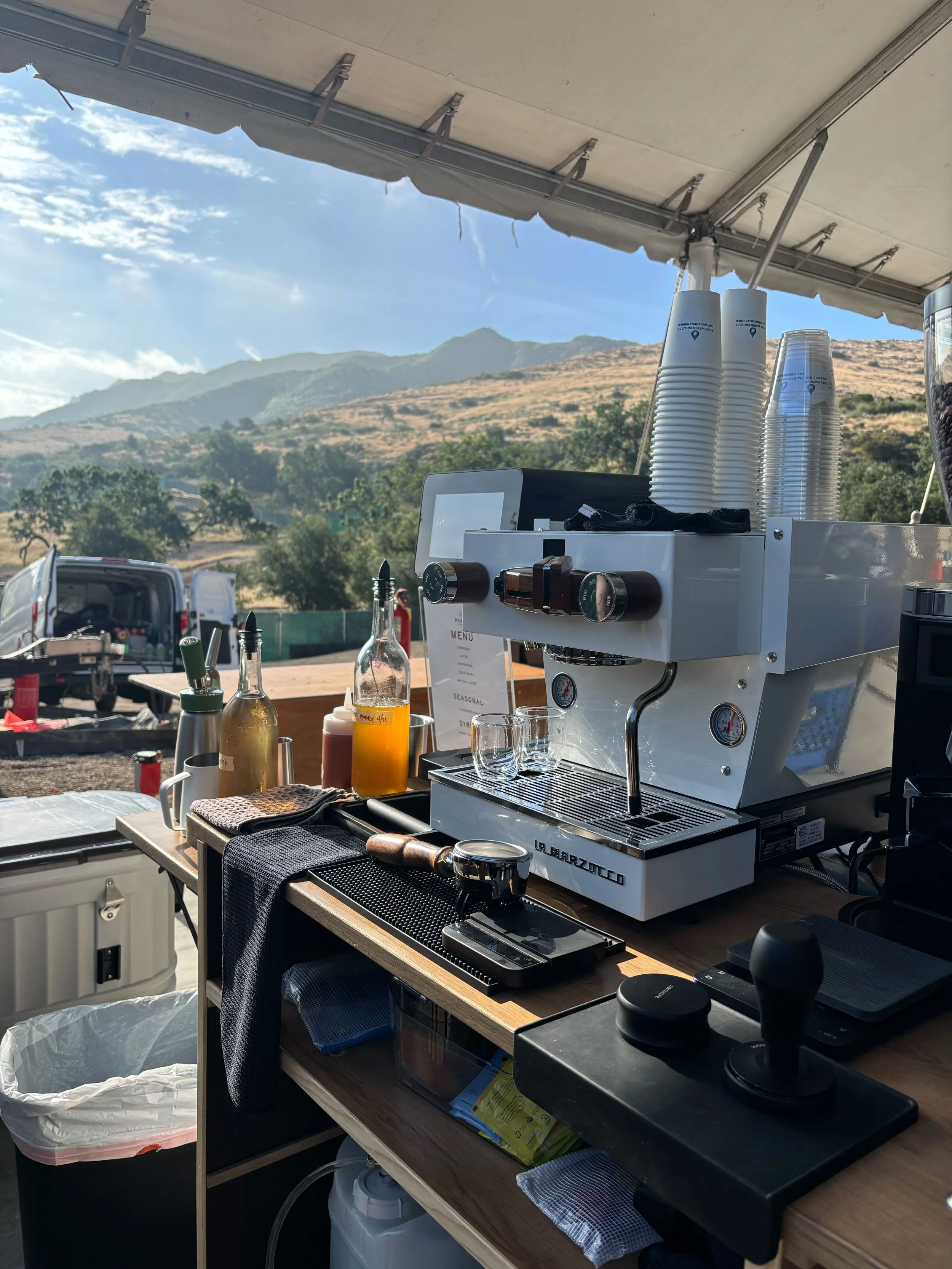 Pulo Coffee mobile espresso bar with La Marzocco machine at outdoor Los Angeles corporate event
