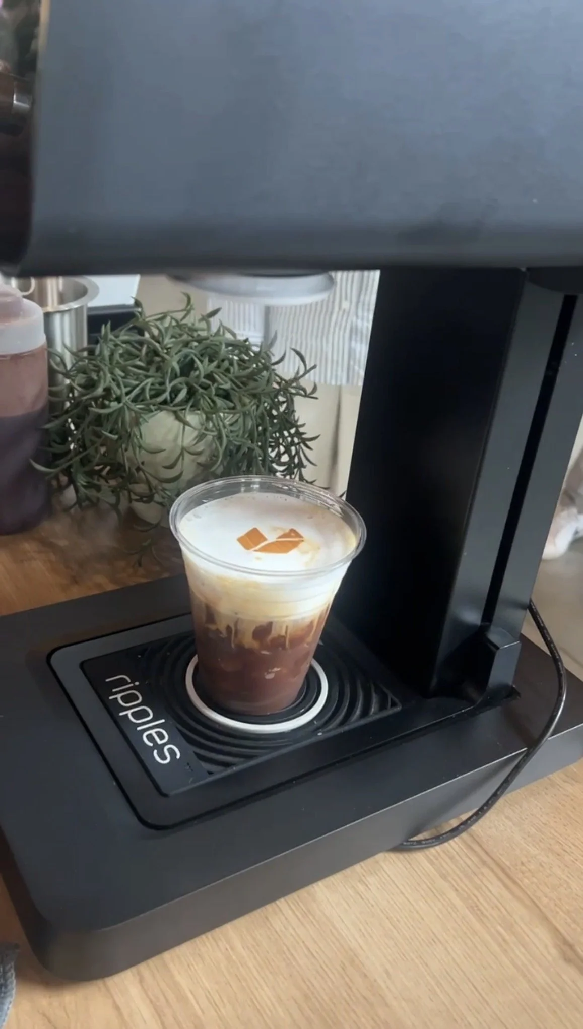Freddo Cappuccino with custom latte art printed by Ripples machine at an Airtable corporate event coffee cart by Pulo Coffee in Los Angeles
