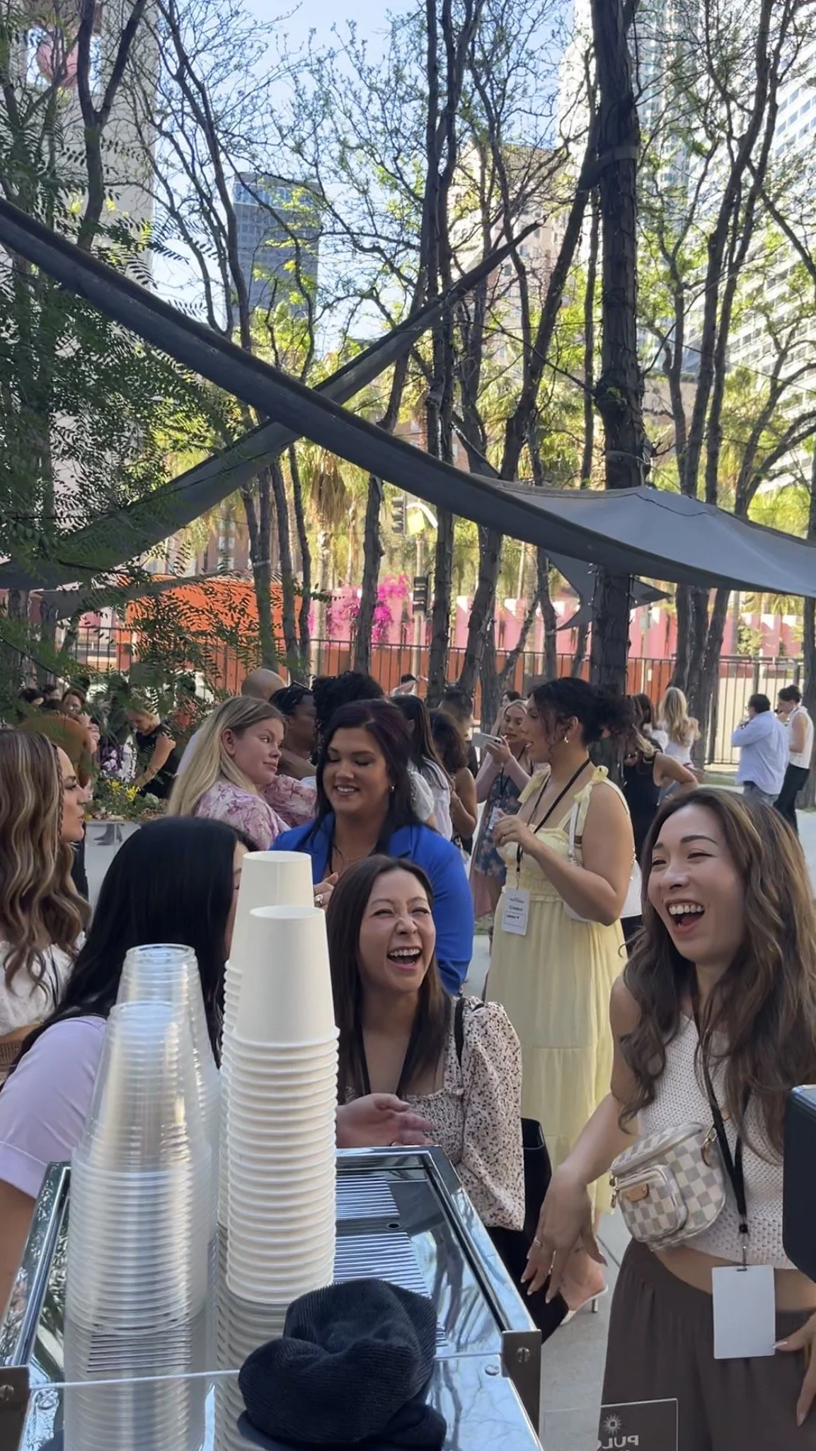 Guests enjoying drinks at a Pulo Coffee matcha cart setup during a TikTok brand activation event in Los Angeles