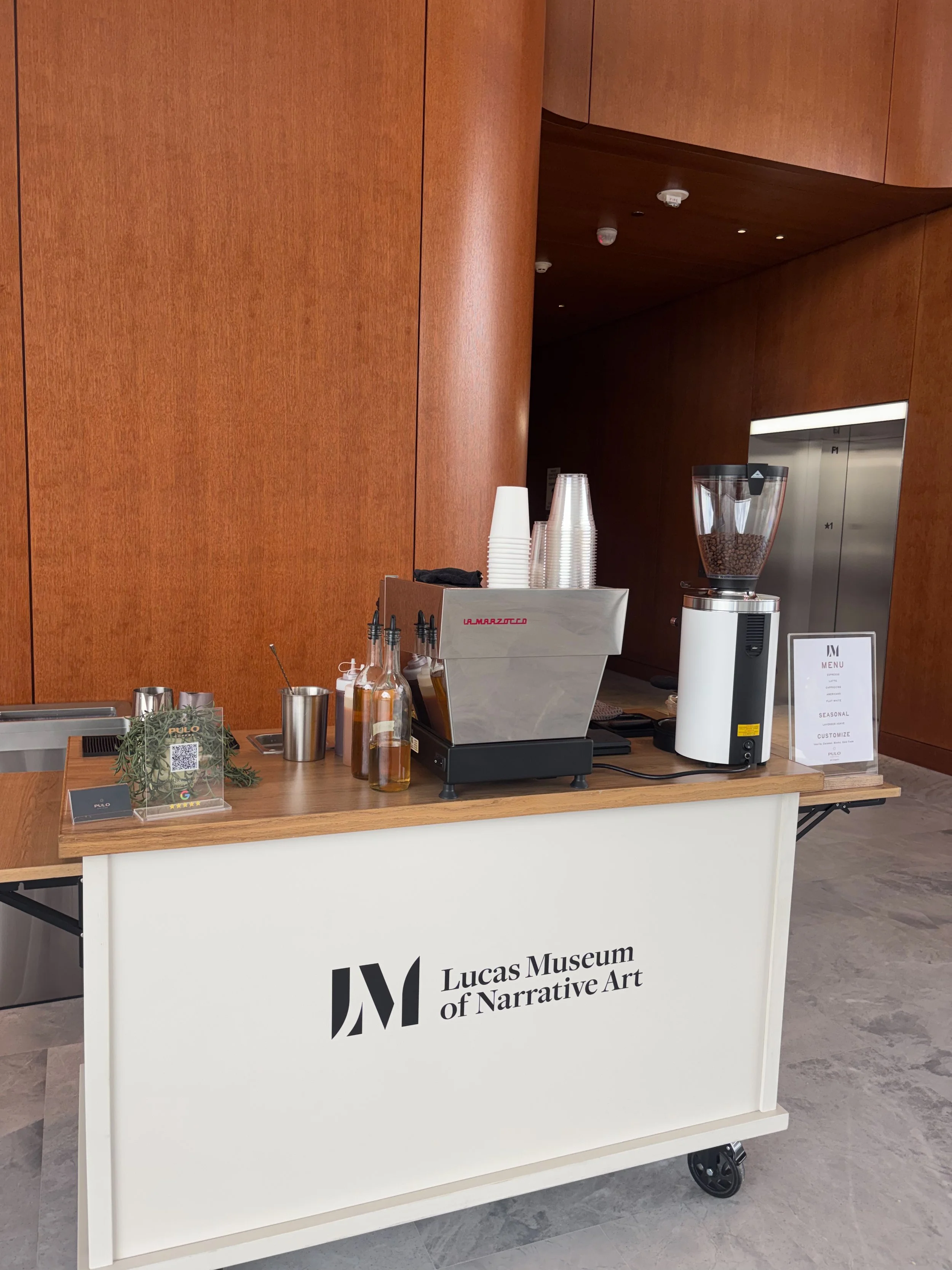 Pulo Coffee specialty espresso bar set up for a Lucas Museum of Narrative Art staff event in Los Angeles