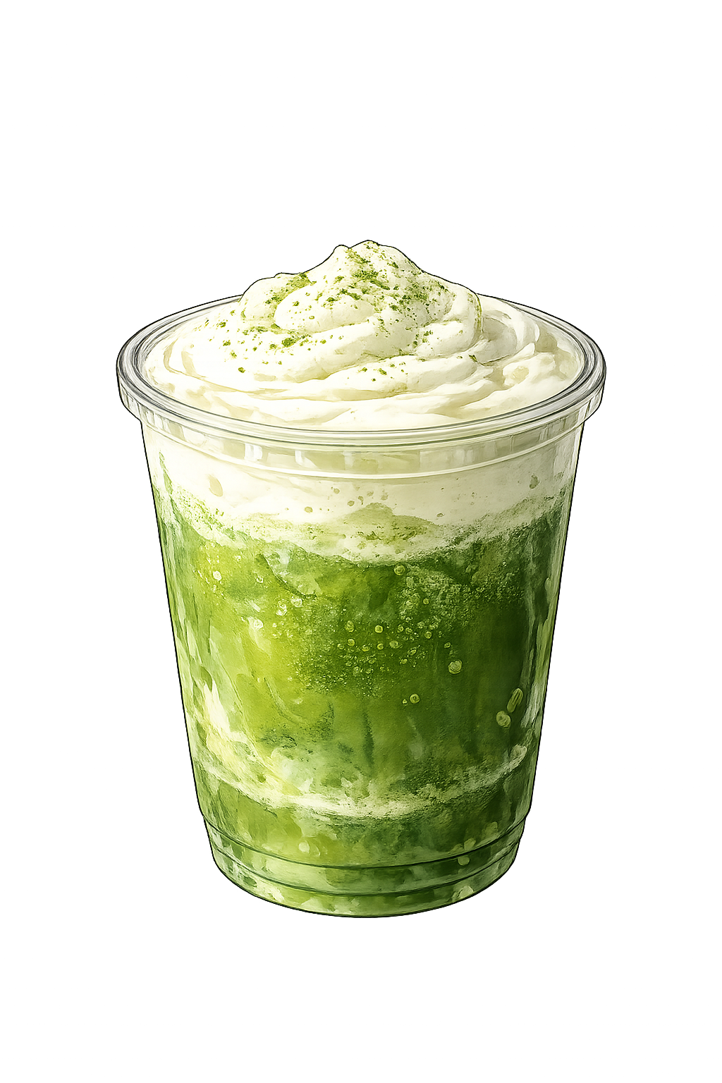 Ceremonial matcha einspanner with cold foam in a clear cup from a specialty coffee cart in Los Angeles