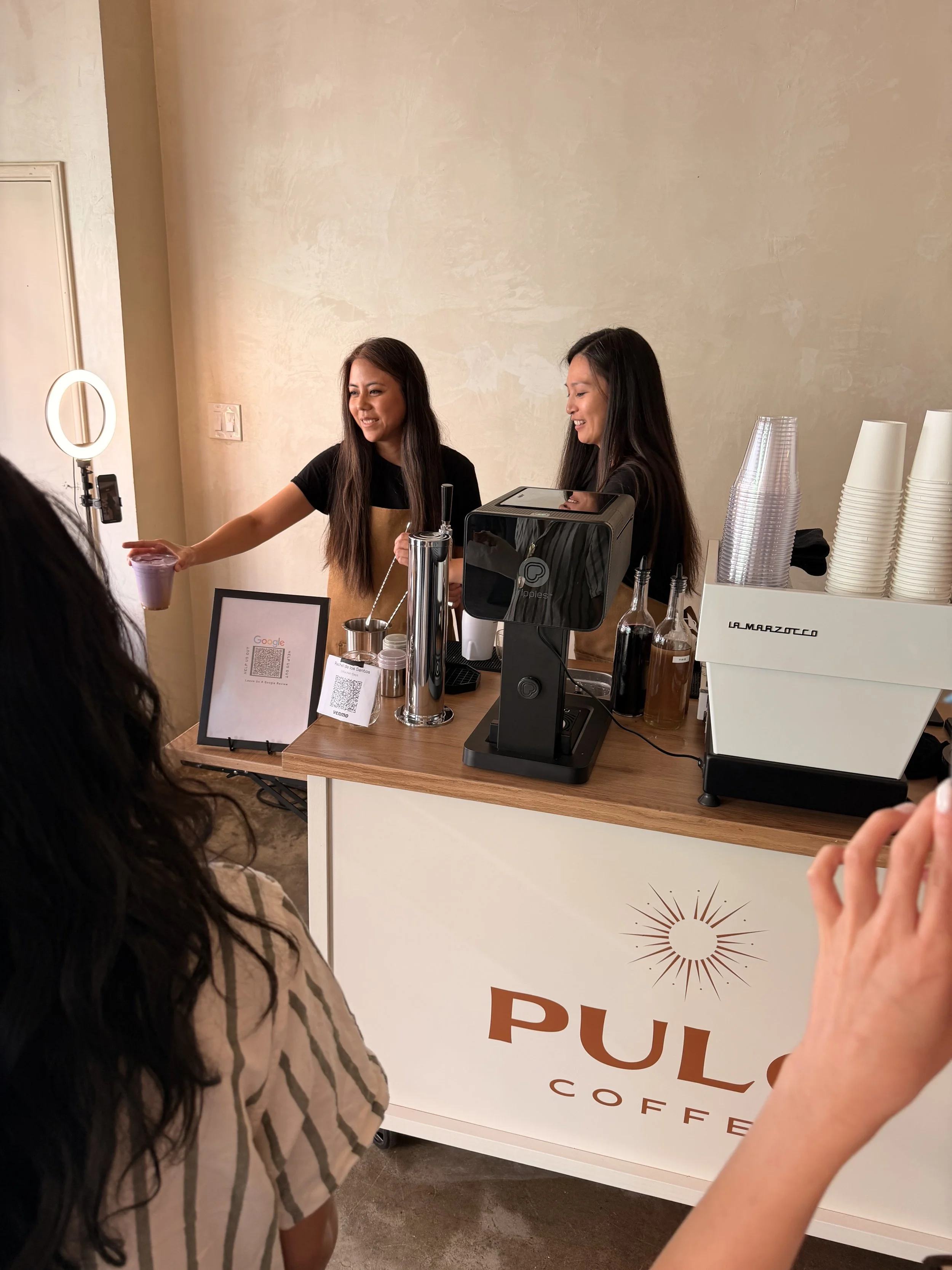 Custom Branded Coffee Cart & Mobile Espresso Bar Lattes Cappuccinos Orange County Coffee Catering for events in California Mobile Event Baristas