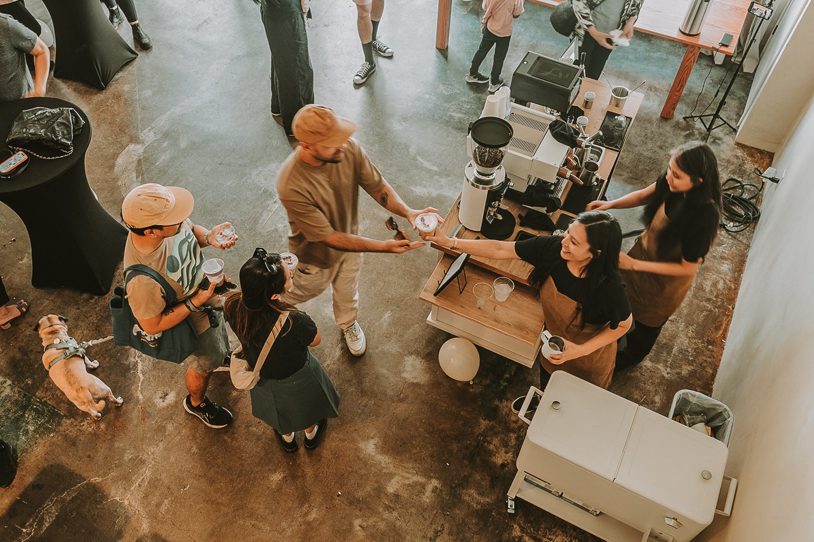 Custom Branded Coffee Cart & Mobile Espresso Bar Lattes Cappuccinos Los Angeles Coffee Catering for events in California Mobile Event Baristas