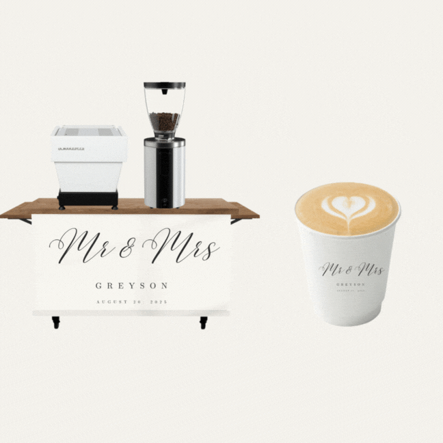 Weddings Custom Branded Coffee Cart & Mobile Espresso Bar Lattes Cappuccinos Los Angeles Coffee Catering for events in California Mobile Event Baristas