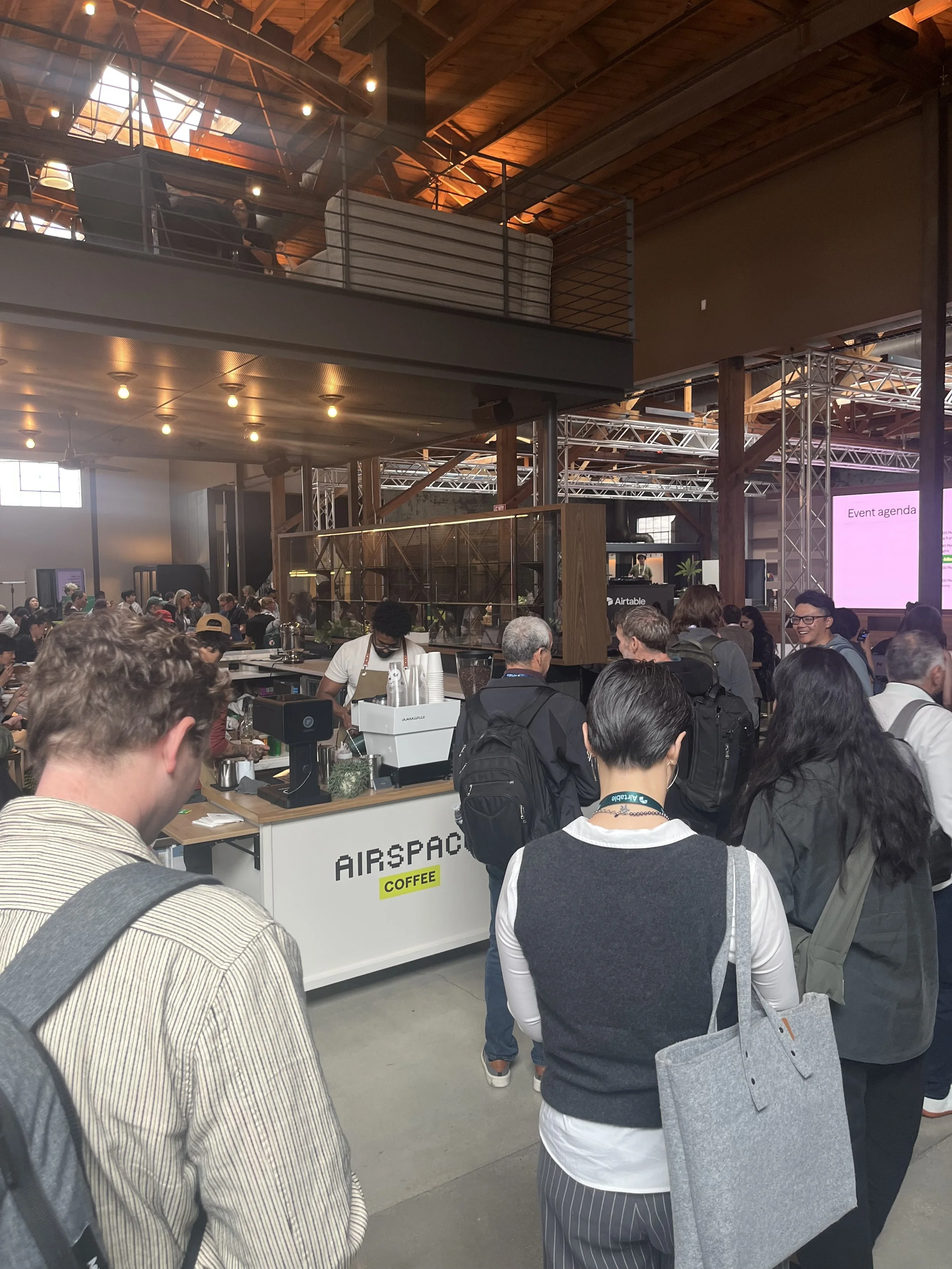 Pulo Coffee mobile espresso bar with crowd at Airtable corporate conference in Los Angeles