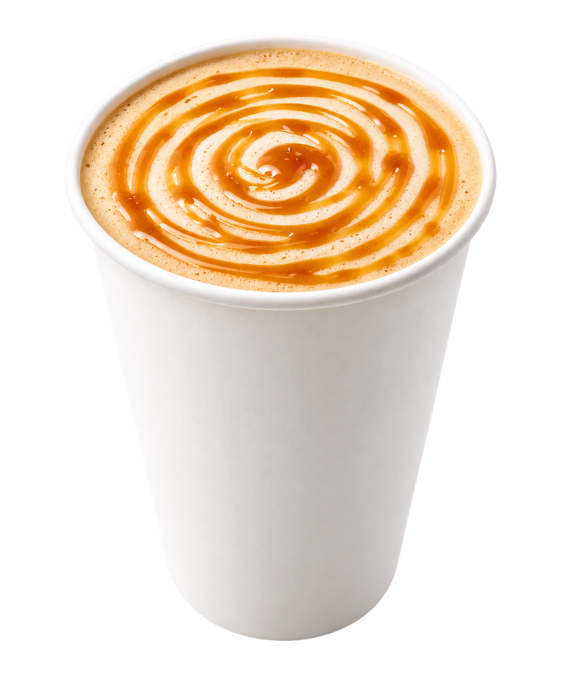 Pulo Coffee leche flan latte with caramel drizzle swirl in white cup