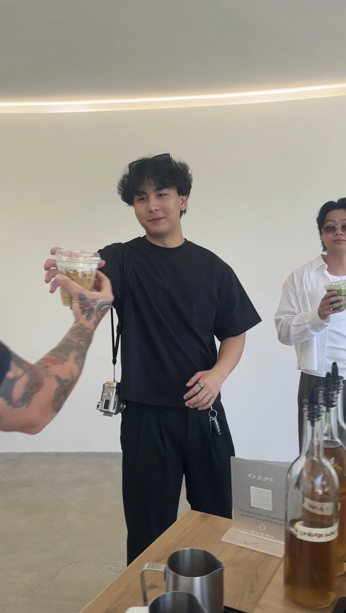 event guests gathering and interacting around coffee cart during service in Los Angeles