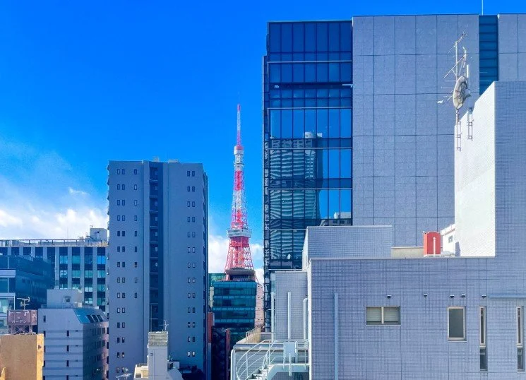 東京タワーが見える都市のビル群の景色