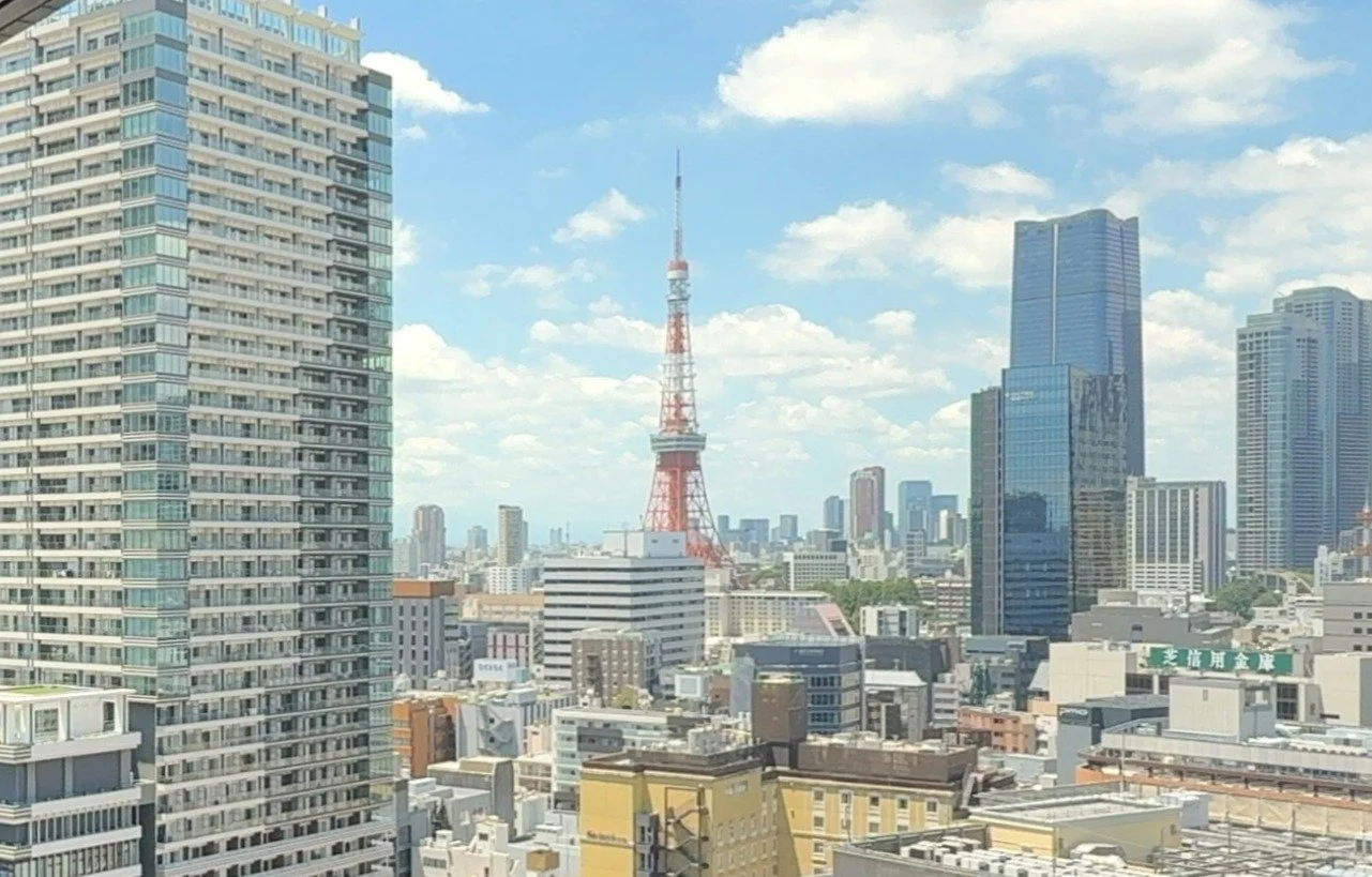東京の都心の高層ビルと東京タワーの景色