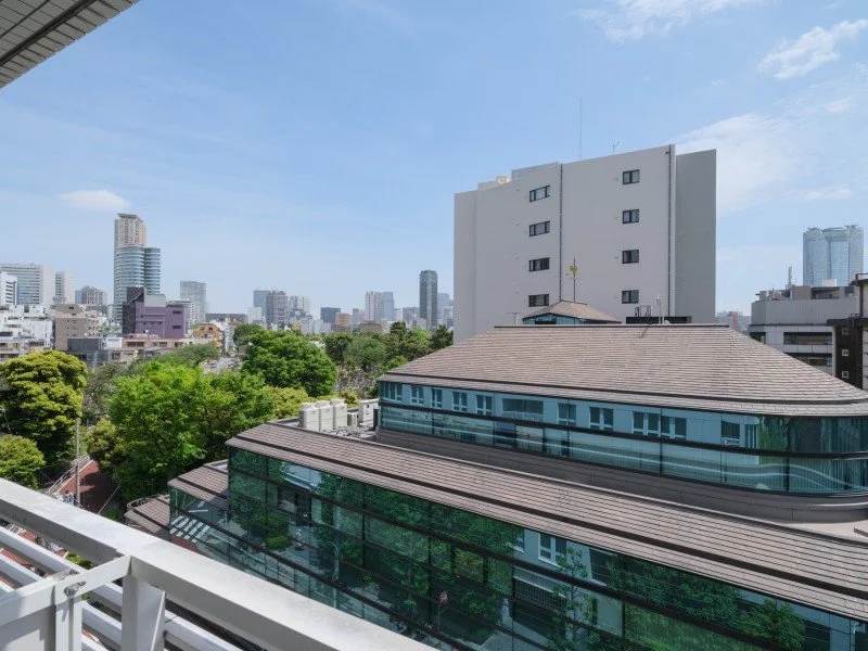 都市の高層ビルと木々が見える都市景観