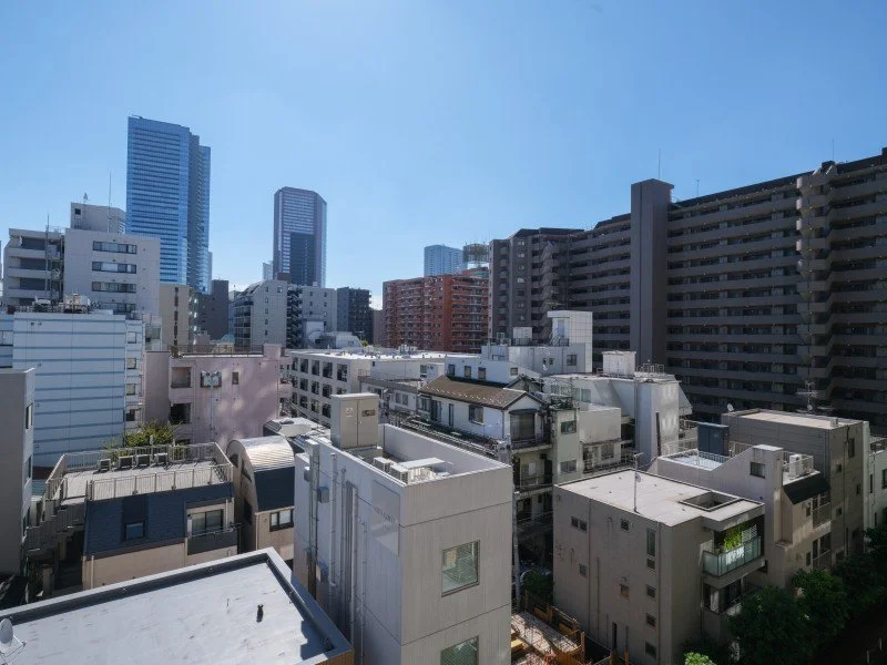 都心の高層ビルと中低層住宅の景色