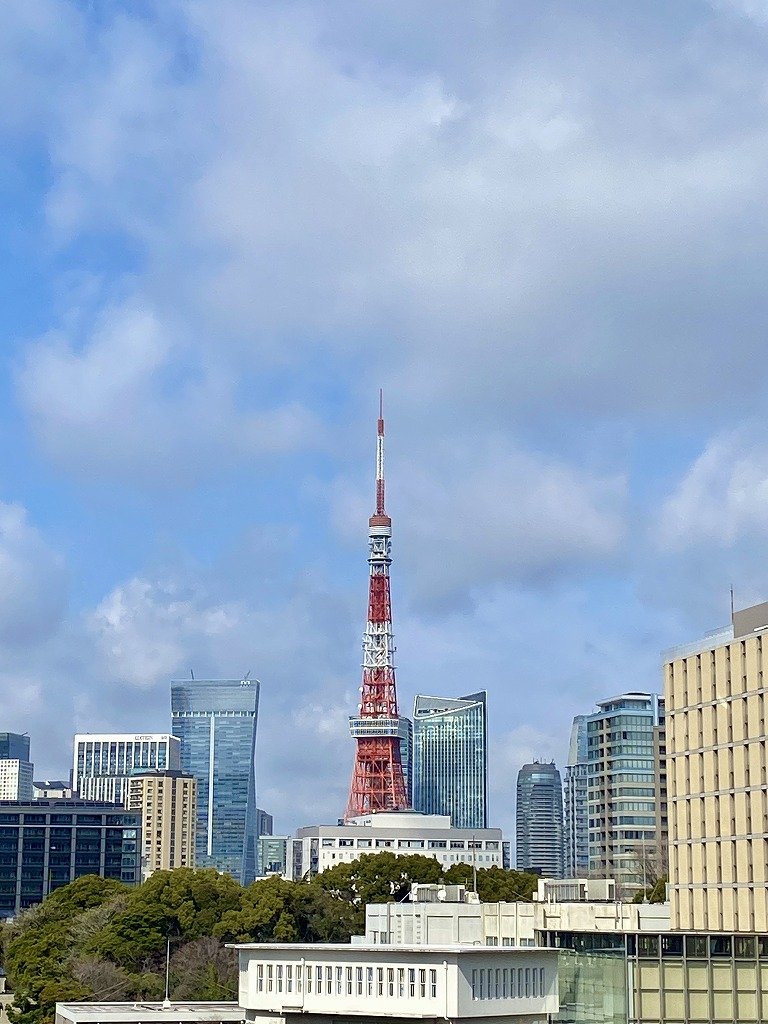 東京タワーと周辺の高層ビル群の画像