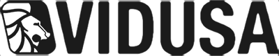 Logotipo de VIDUSA con ícono y texto en colores oscuros.
