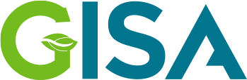 Logotipo de GISA con letras en verde y azul