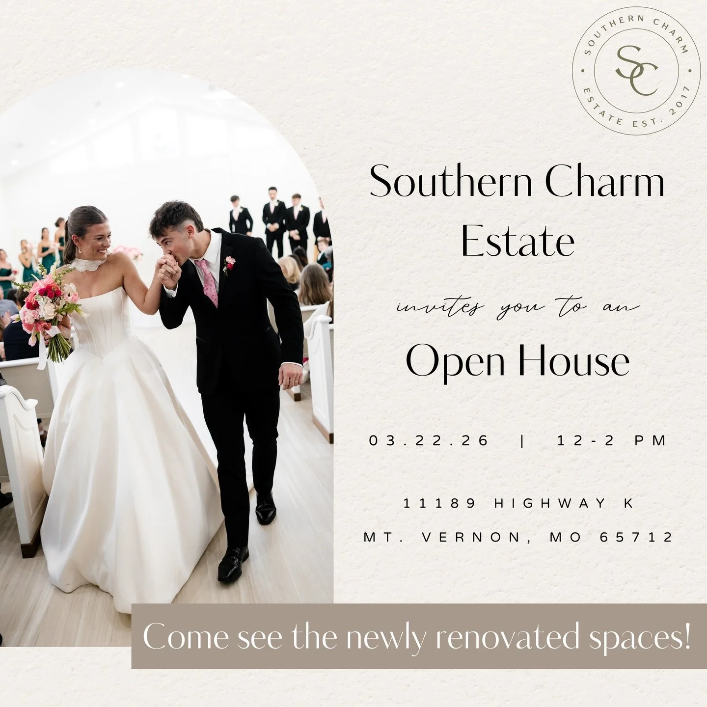 Open House is finally set!! Mark your calendars for March 22 from 12-2PM. 🤎 Newly renovated spaces include the bridal suite, groom lounge, foyer, gallery and bar! We can&rsquo;t wait to see you there. 🥰✨🥂🍾
.
.
.
.
📷: @jasmineleephoto.graphy 
.
.