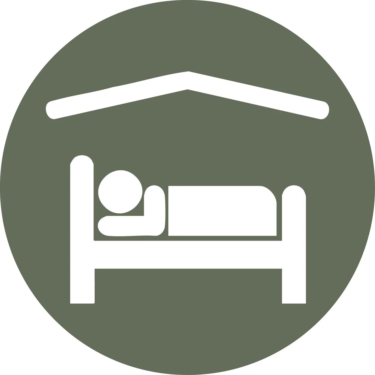 Icon of a person sleeping in a bed inside a shelter or tent.