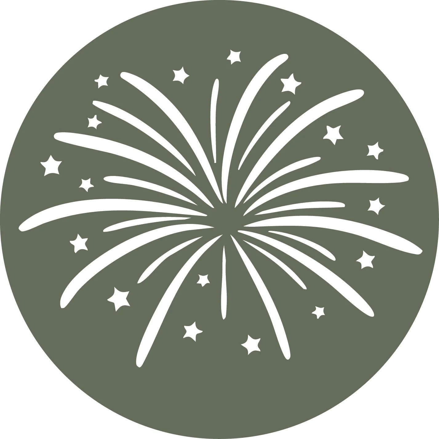 Illustration of a fireworks explosion with multiple streaks and stars on a dark background.