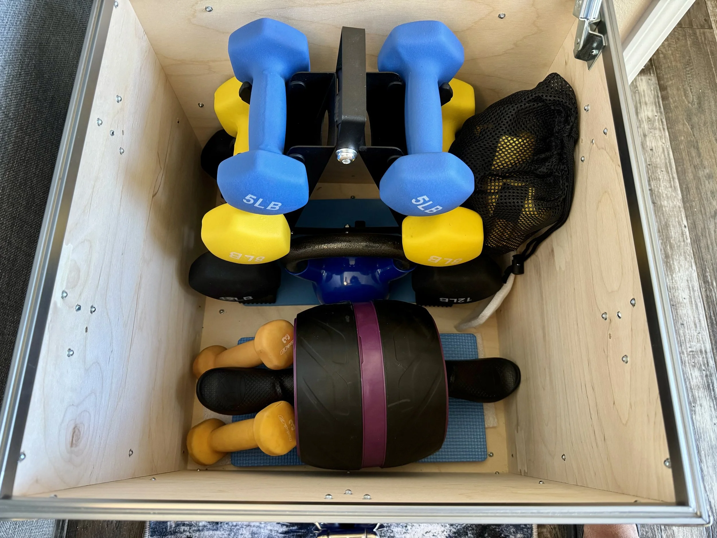 Add-on Gym Box, Suspension Straps, Weight Set, Ab Roller 12 lb Kettlebell and Yoga Mat 