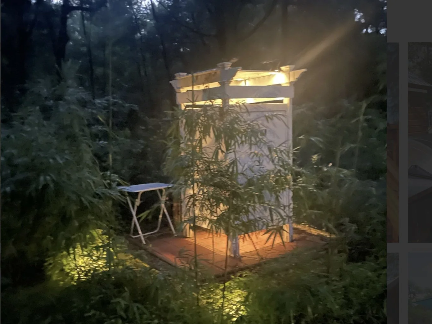 The Bamboo shower is located near the trail entrance.